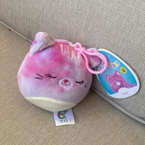 Squishmallows 3.5" Caeli Cat Soft Pink Tie Dye Kitty Clip Plush New